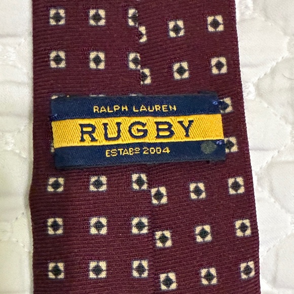 Rugby Ralph Lauren 100% Wool Burgundy Geometric Tie - Handmade in Italy - Picture 3 of 4